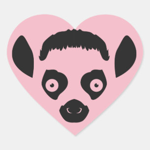Pegatina En Forma De Corazón Lemur Face Silhouette