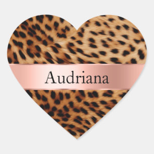 Pegatina En Forma De Corazón Leopard Animal Rosa Rosa Ribbon Nombre