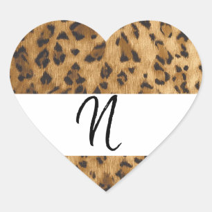 Pegatina En Forma De Corazón Leopard Print N monogram iniciales mercancía