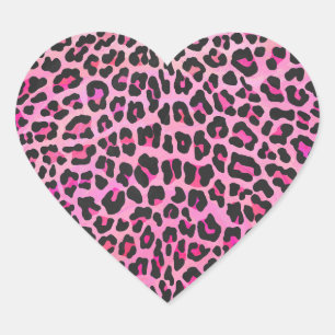 Pegatina En Forma De Corazón Leopardo de impresión negro y rosa caliente