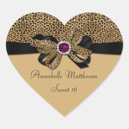 Pegatina En Forma De Corazón Leopardo Imprimir diamantes de joyas rosadas dulce