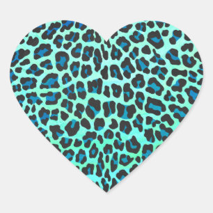 Pegatina En Forma De Corazón Leopardo negro e impresión Verde azulada