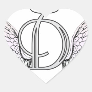 Pegatina En Forma De Corazón Letra D Monograma inicial con Angel Wings & Halo