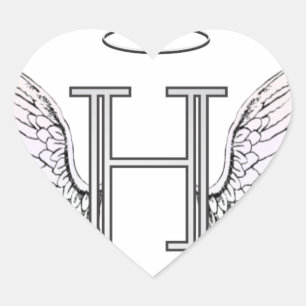 Pegatina En Forma De Corazón Letra H Monograma inicial con Angel Wings & Halo