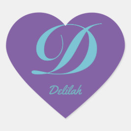 Pegatina En Forma De Corazón Letra monograma caligrafía inicial D azul púrpura