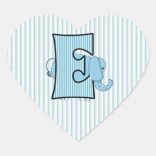 Pegatina En Forma De Corazón Letra monogramada del elefante azul E