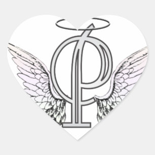 Pegatina En Forma De Corazón Letra P Monograma inicial con Angel Wings & Halo