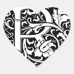 Pegatina En Forma De Corazón Letra R Monograma Medieval Art Nouveau