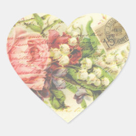 Pegatina En Forma De Corazón Letra romántica vintage rosa rosa