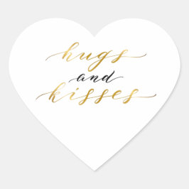 Pegatina En Forma De Corazón Letras doradas elegantes abrazos y besos