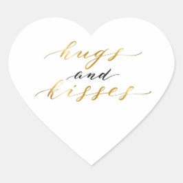 Pegatina En Forma De Corazón Letras doradas elegantes Abrazos y Besos 