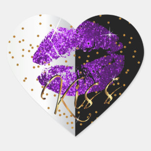 Pegatina En Forma De Corazón Levantamientos de Purpurina de Kiss morados y dora