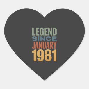 Pegatina En Forma De Corazón Leyenda Desde Enero 1981 Cumpleaños Retro Clásico