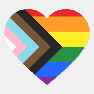 Pegatina En Forma De Corazón LGBTQ & Orgullo - Bandera de Progreso de Arcoíris