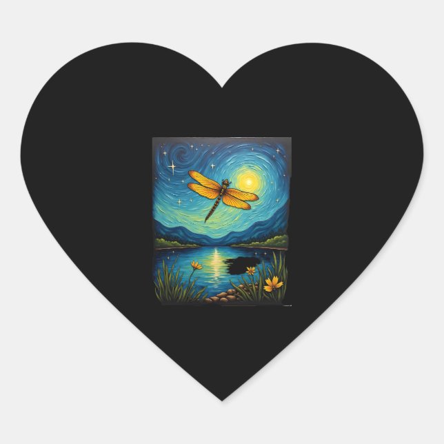 Pegatina En Forma De Corazón Libélula Noche Estrellada (2) (Anverso)