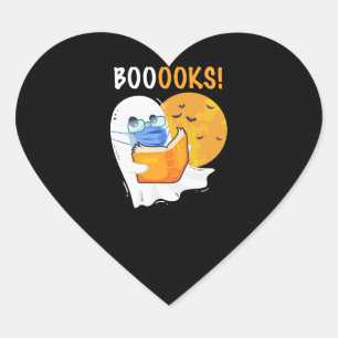 Pegatina En Forma De Corazón Libros Halloween Fantasma leyendo libros y usando