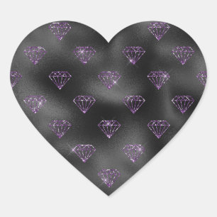 Pegatina En Forma De Corazón Lila Brillante Destello Glitzy Diamantes Negros Fe