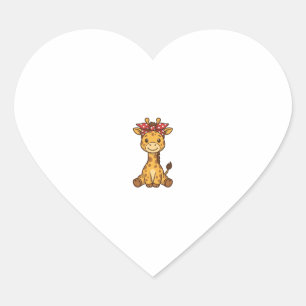 Pegatina En Forma De Corazón Linda cría de jirafa con lazo diseño vectorial vin