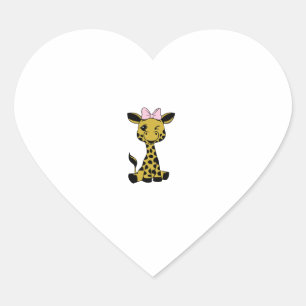 Pegatina En Forma De Corazón lindo bebé Giraffe con arco rosa