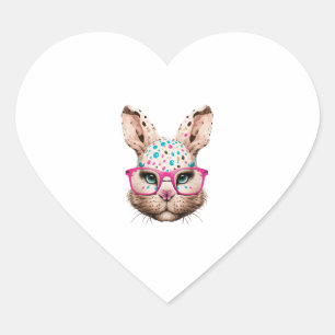 Pegatina En Forma De Corazón lindo conejito cara gafas rosadas leopardo de flor