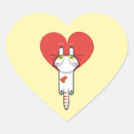 Pegatina En Forma De Corazón Lindo gatito aferrado al amor. Gato, cat, kitten