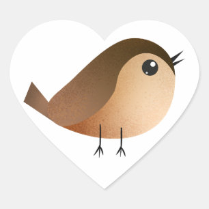 Pegatina En Forma De Corazón Lindo pájaro gorrión dibujo animado 