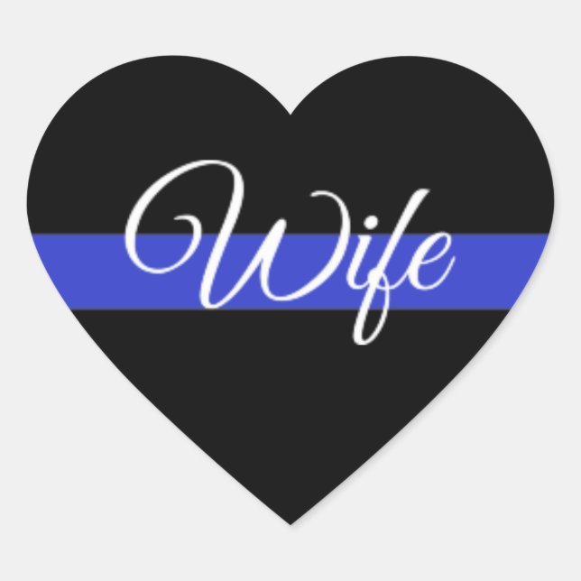 Pegatina En Forma De Corazón Línea Azul delgada: Esposa policial (Anverso)