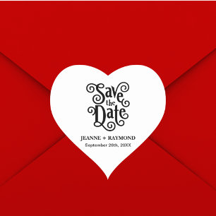 Pegatina En Forma De Corazón Llamada Romántica Caligrafía Boda Save the Date