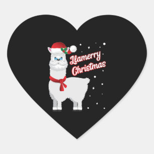 Pegatina En Forma De Corazón Llamerry Merry Christmas Llama Santa Claus