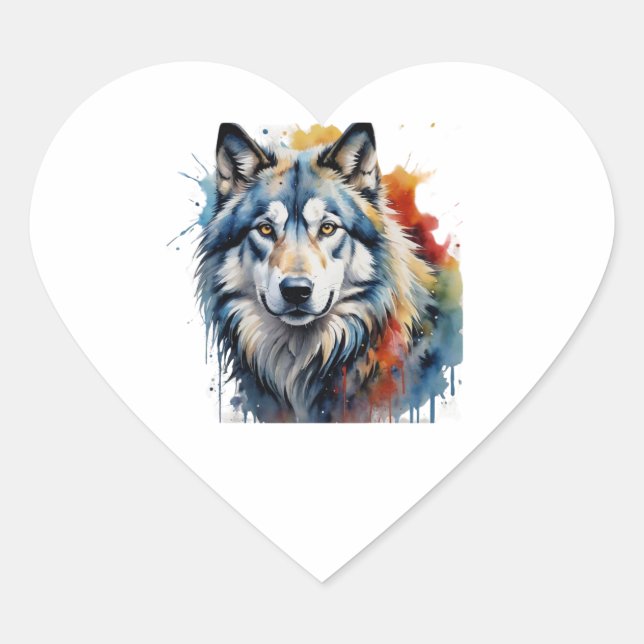 Pegatina En Forma De Corazón lobo  (Anverso)