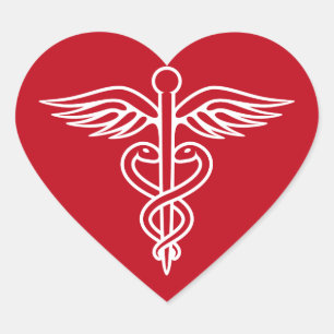 Pegatina En Forma De Corazón Logo de blanca caduceus en pegatina de enfermería 