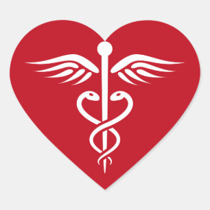 Pegatina En Forma De Corazón Logo de blanca caduceus en pegatina de enfermería 