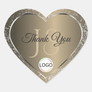 Pegatina En Forma De Corazón Logotipo Beige Platino e Iniciales Brillantes Grac
