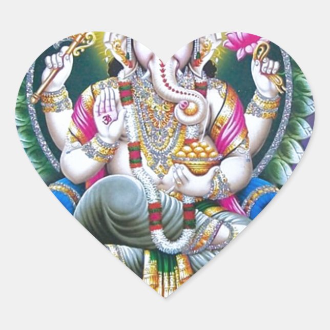 PEGATINA EN FORMA DE CORAZÓN LORD GANESH HINDU DIOS (Anverso)