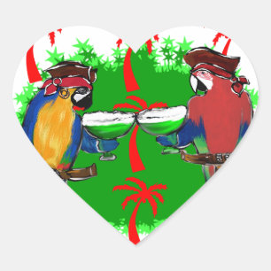 PEGATINA EN FORMA DE CORAZÓN LOROS PIRATAS