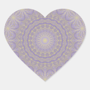 Pegatina En Forma De Corazón Lotus Mandala en Lilac y Oro