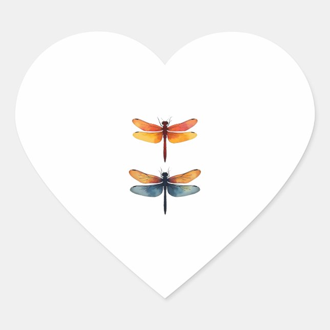 Pegatina En Forma De Corazón Love Dragonflies child small simple Minimalist Dra (Anverso)