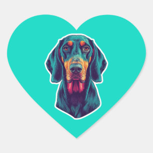 Pegatina En Forma De Corazón Loyal Glow – Bluetick Coonhound Pop Art Vibrante