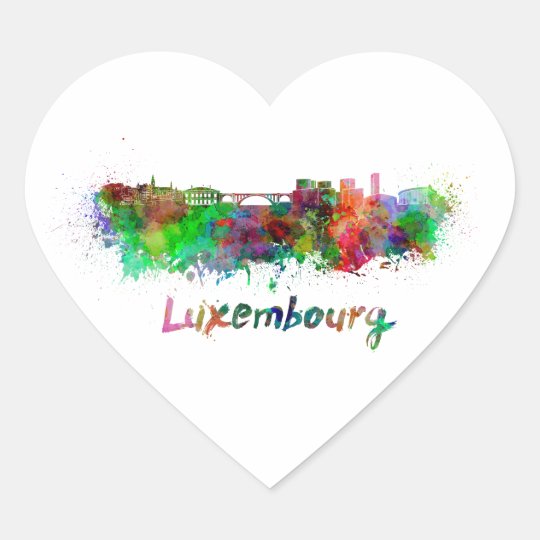 Pegatina En Forma De Corazón Luxembourg skyline in watercolor