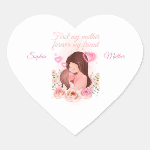 Pegatina En Forma De Corazón Madre e hija, nombres personalizados
