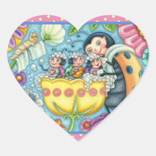 PEGATINA EN FORMA DE CORAZÓN MADRE LADYBUG Y NIÑOS, BAÑO DE BURBUJAS TULIP