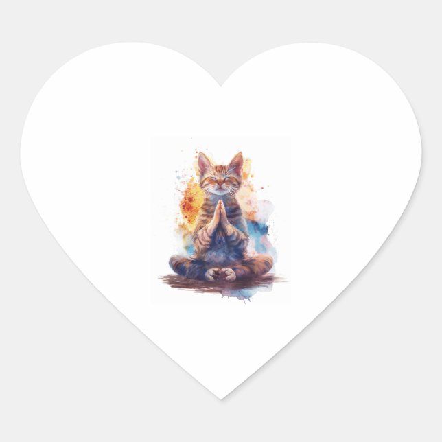 Pegatina En Forma De Corazón Maestro de Yoga Felino (Anverso)