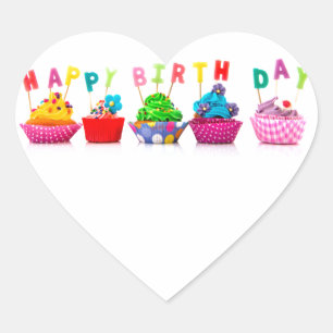 Pegatina En Forma De Corazón Magdalenas del feliz cumpleaños