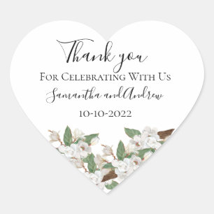 Pegatina En Forma De Corazón Magnolias Blancas Boda Clásica Elegante