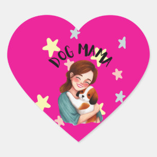 Pegatina En Forma De Corazón Mamá perrito lindo 