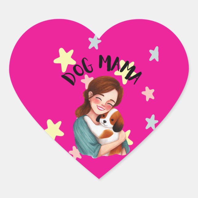 Pegatina En Forma De Corazón Mamá perrito lindo  (Anverso)