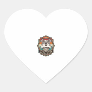 Pegatina En Forma De Corazón Mamá Perro Hueso Bandana Vintage Marco_1