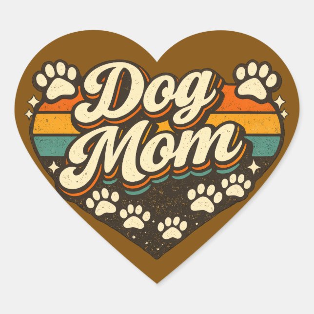 Pegatina En Forma De Corazón Mamá Perro Retro (Anverso)