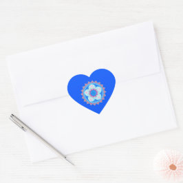 Pegatina En Forma De Corazón Mandala Azul Rosa sobre Fondo Azul