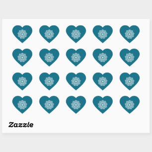 Pegatina En Forma De Corazón Mandalá blanco sobre fondo azul